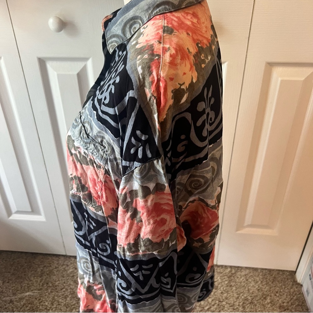 Vintage Krazy Kat Black and Pink Floral Button Down Shirt Size Large - Picture 5 of 12